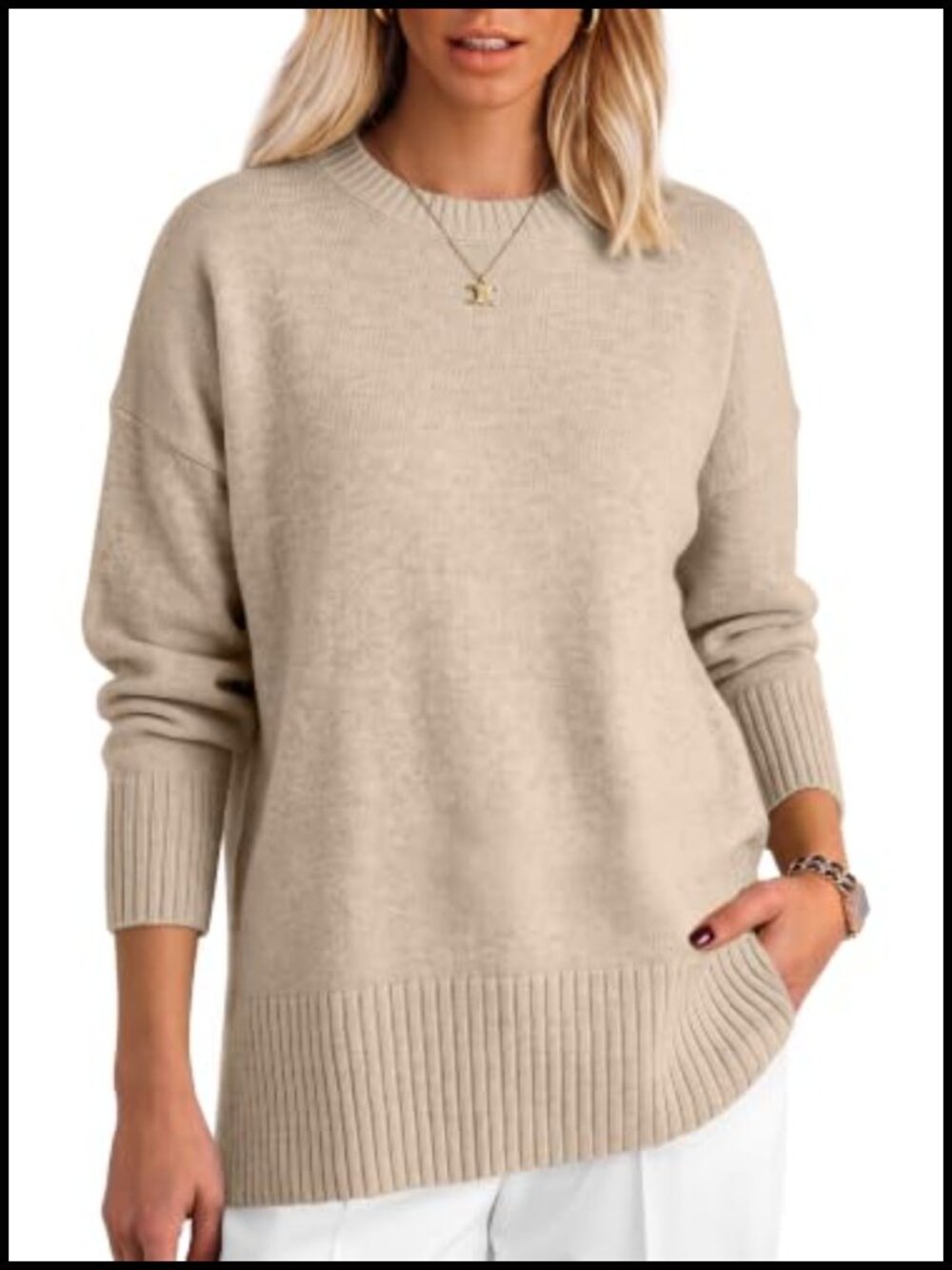 Oversized Batwing Sleeve Crew Neck Pullover Sweater Women Fall